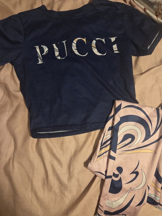 Emilio Pucci Other - Emilio Pucci Navy Blue and Pink Graphic Crop Top